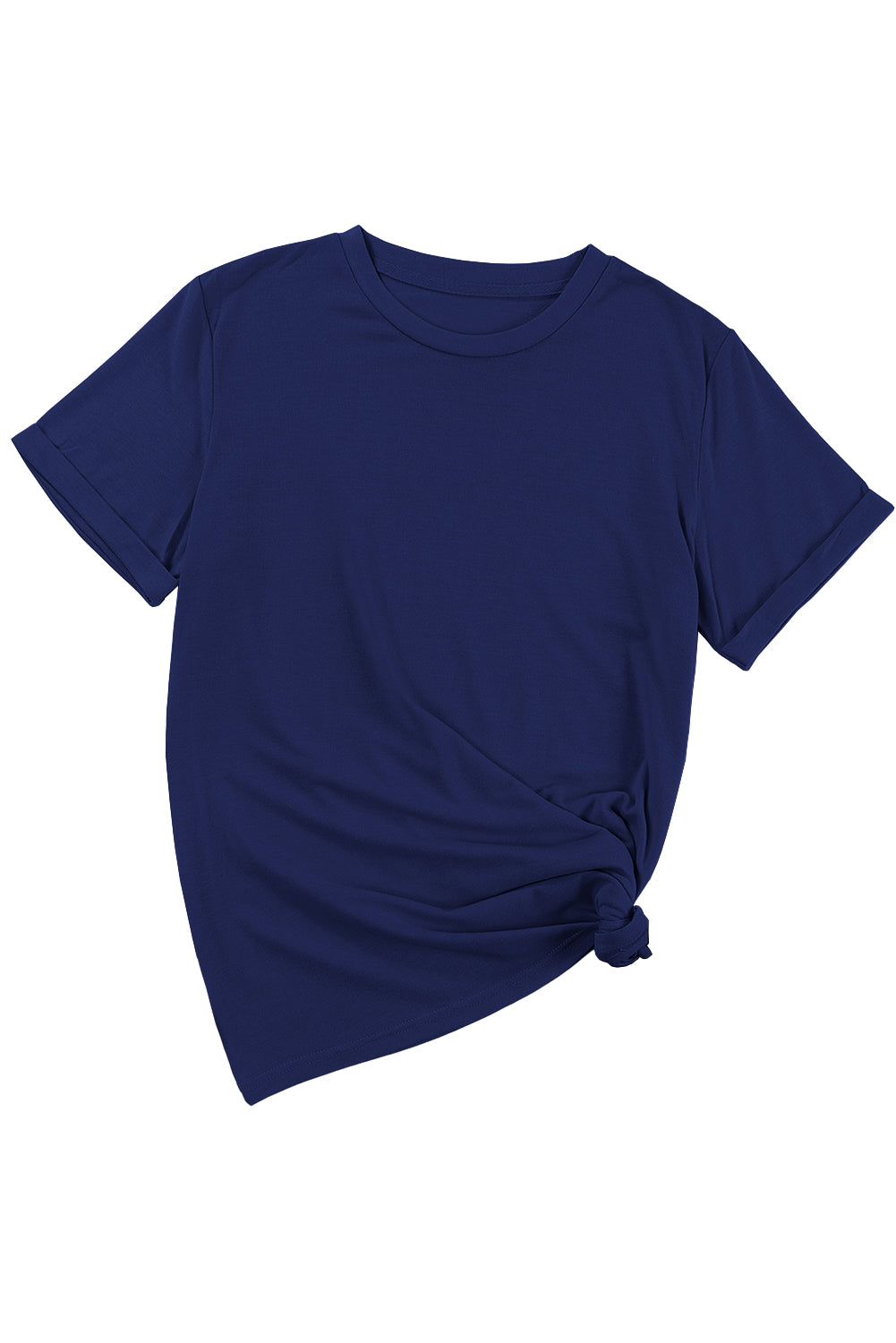 Blue Casual Plain Crew Neck Tee