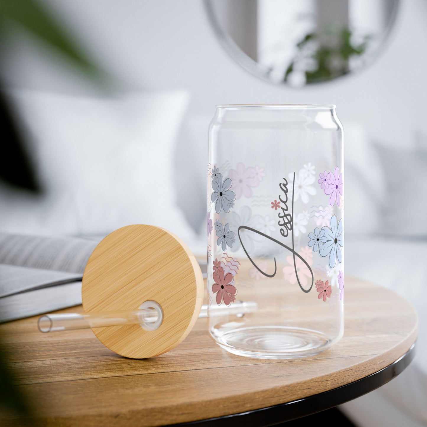 Personalized Iced Coffee Glass with Bamboo Lid