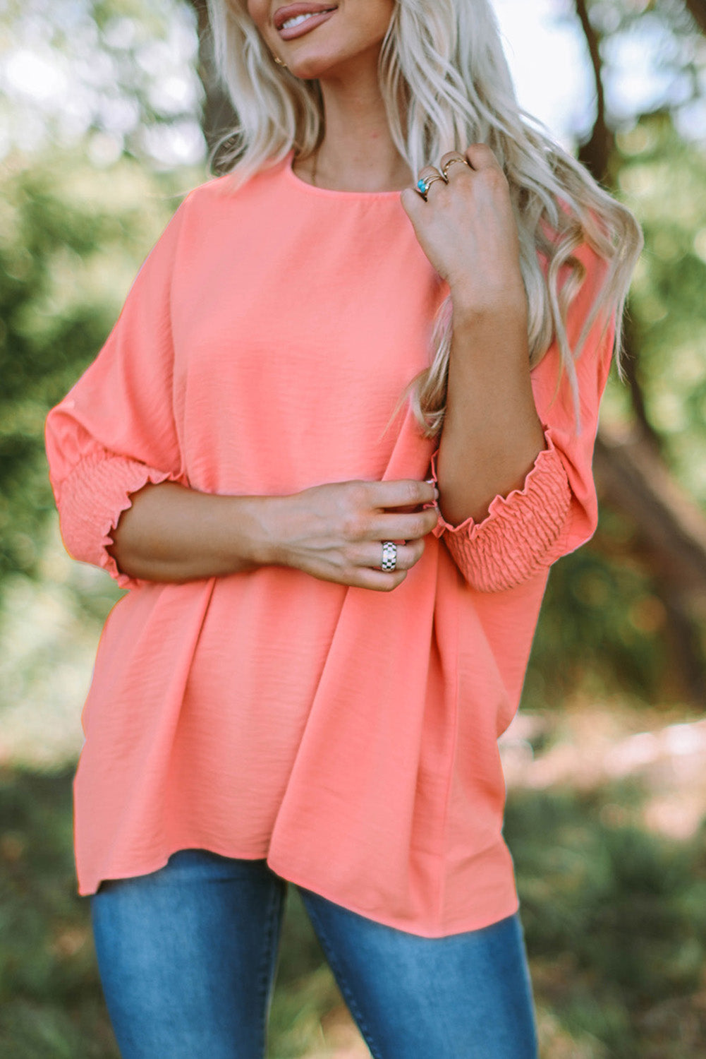 Pink Smocked Wrist Shift Top