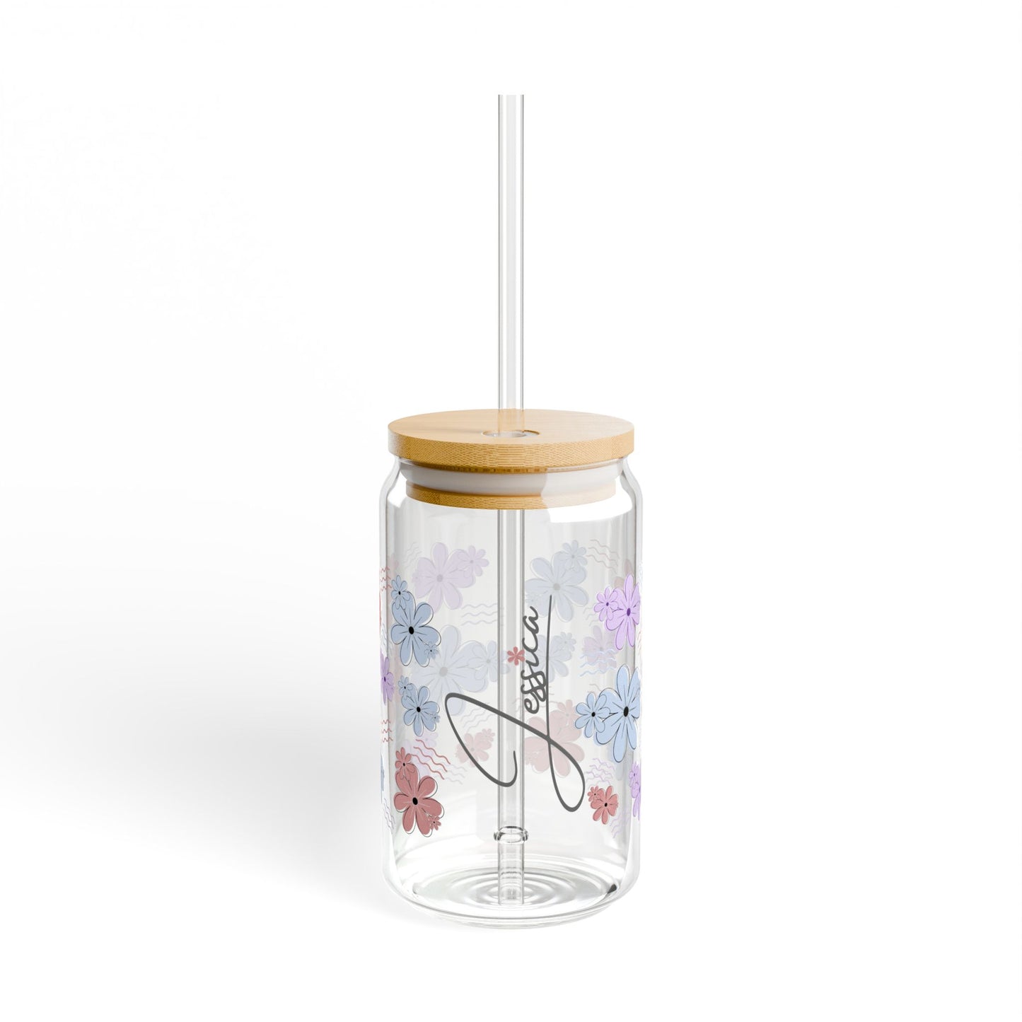 Personalized Iced Coffee Glass with Bamboo Lid