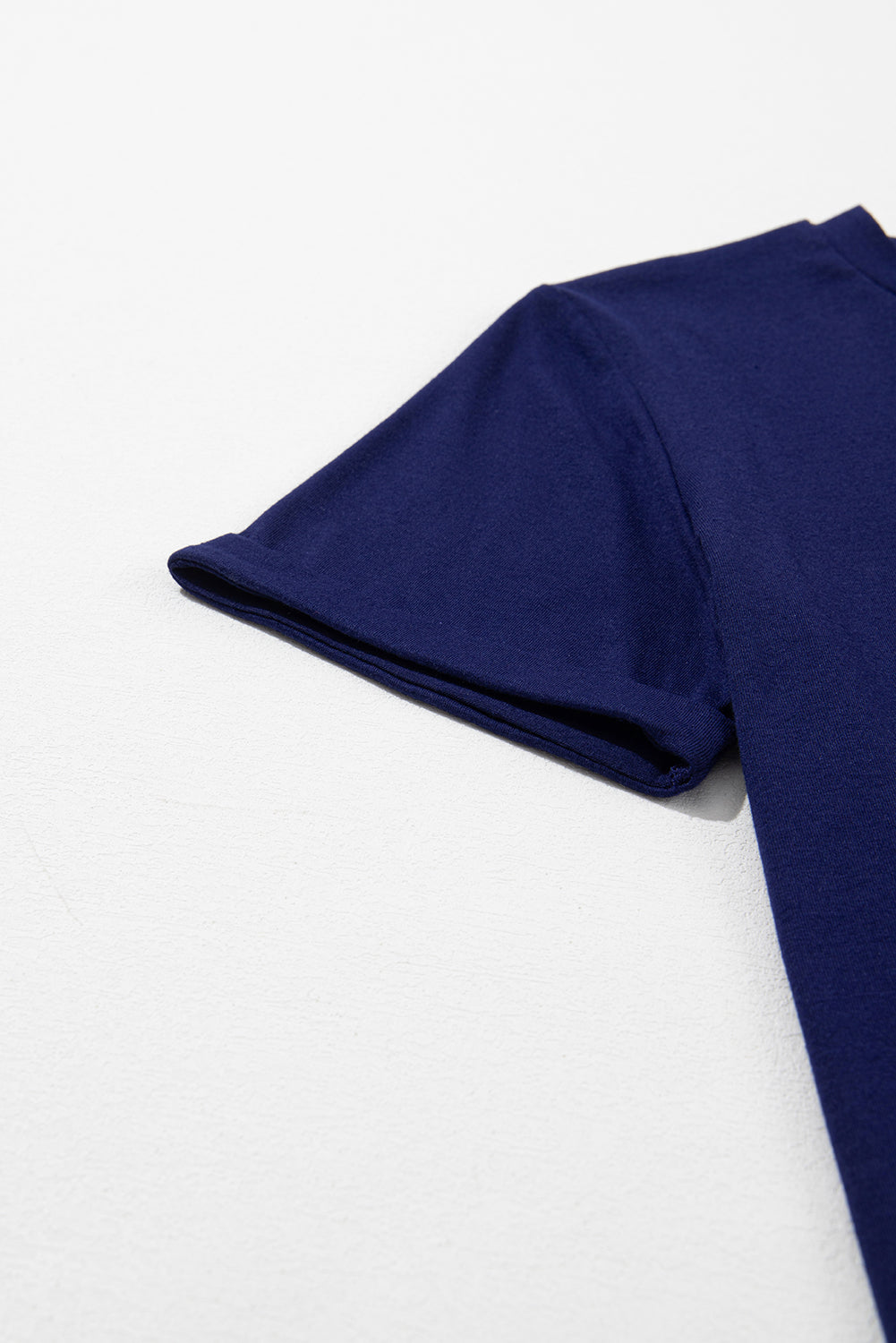 Blue Casual Plain Crew Neck Tee