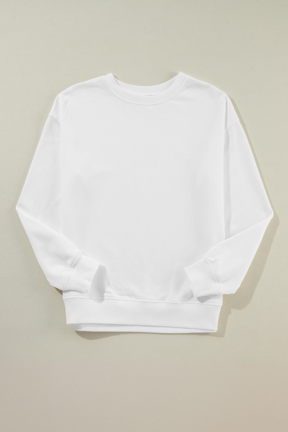 Beige Solid Classic Crewneck Pullover Sweatshirt