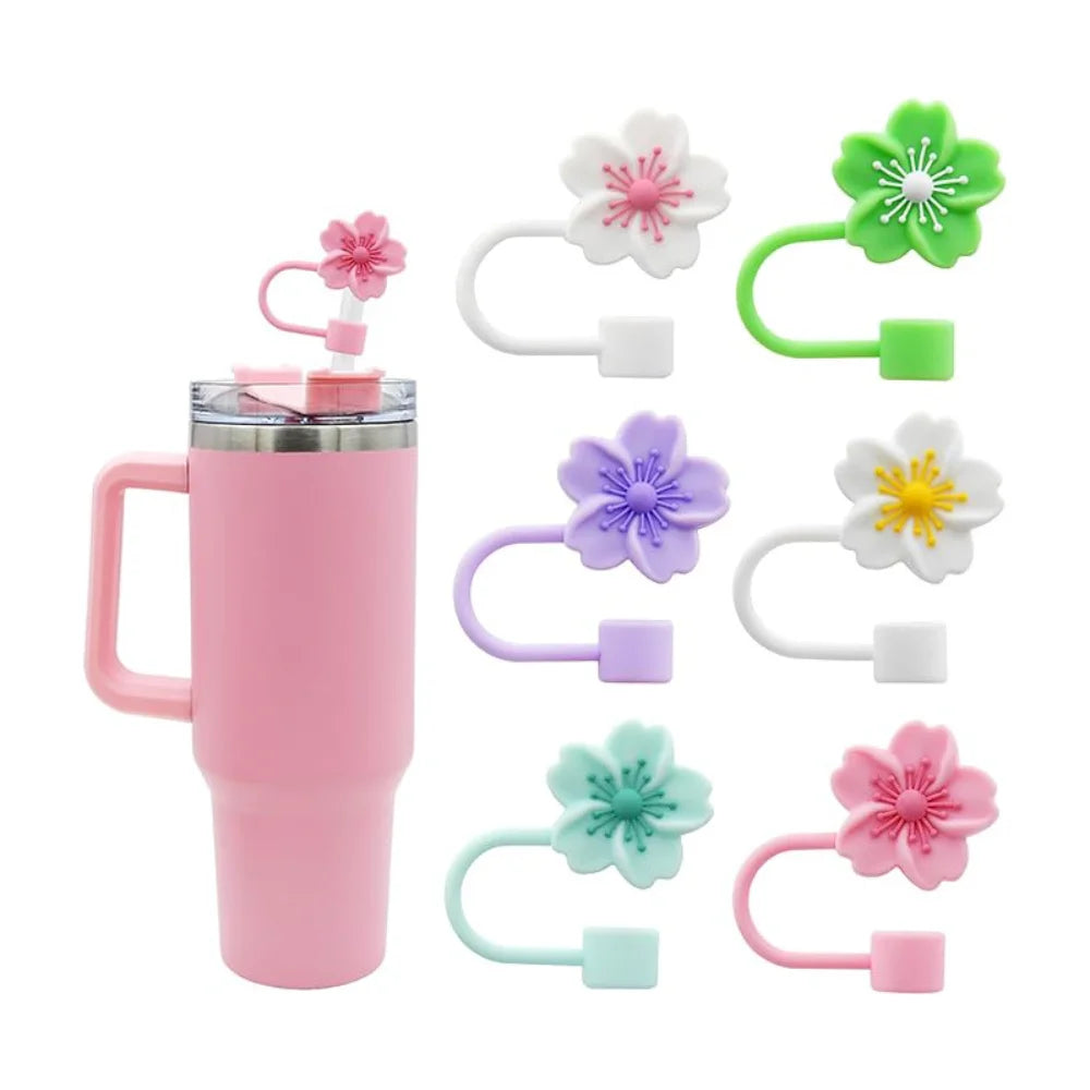 1PC 10mm Straw Cover Cap for Stanley Cup Accessories Cute Flower Straw Toppers for Tumblers Silicone Straw Covers for Stanley