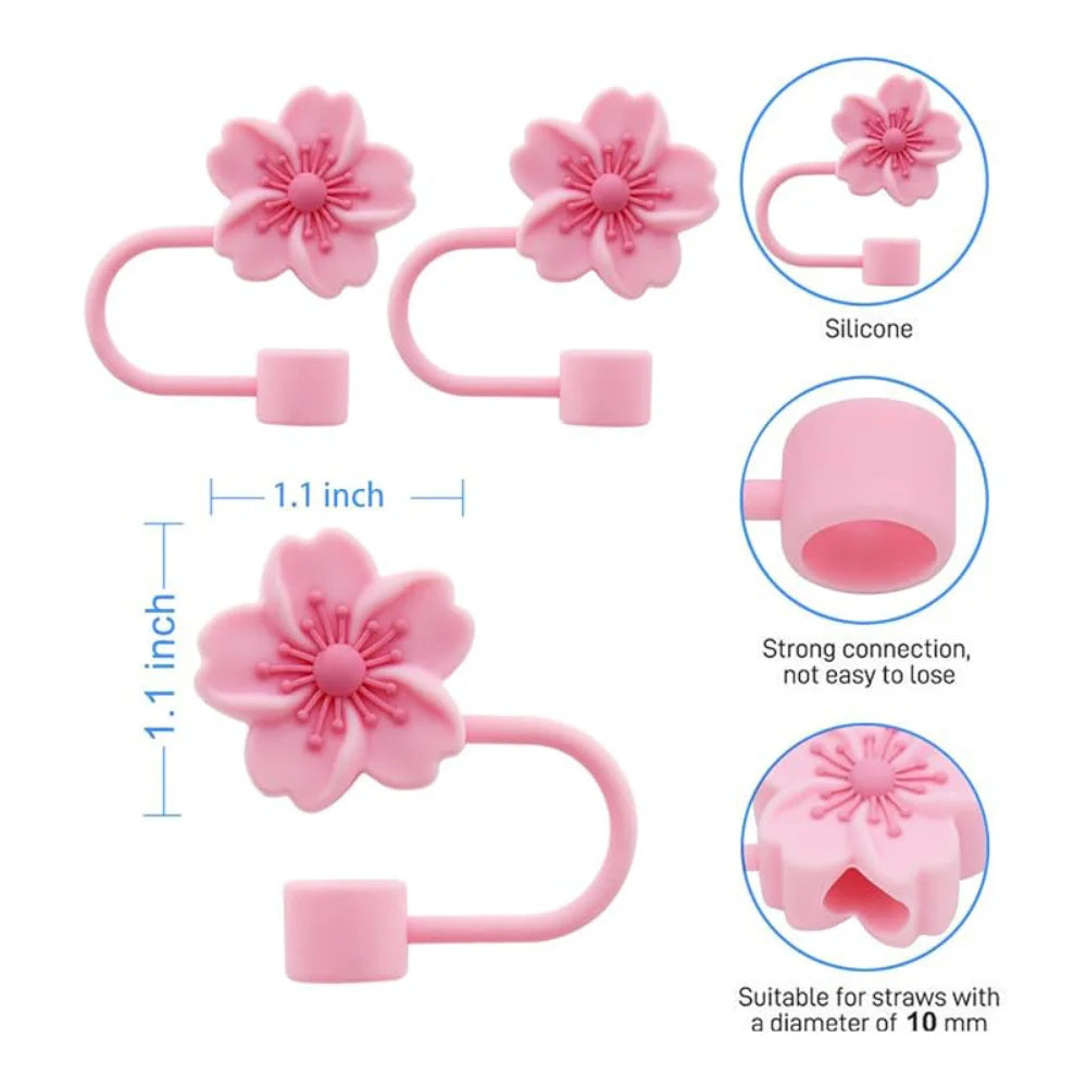 1PC 10mm Straw Cover Cap for Stanley Cup Accessories Cute Flower Straw Toppers for Tumblers Silicone Straw Covers for Stanley