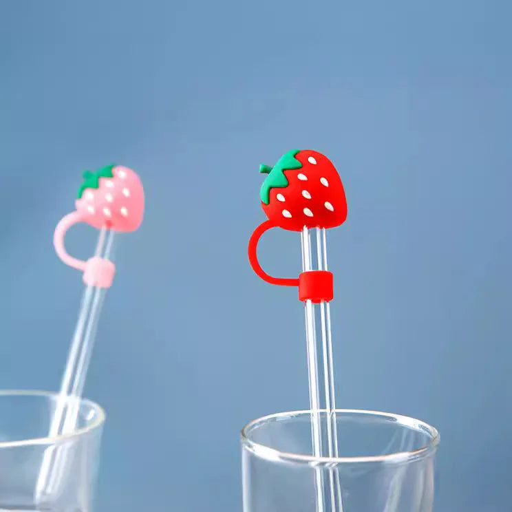 Cute Strawberry Straw Covers For Stanley Tumbler Cups Accessories Kawaii Silicone Straw Toppers Protector Cap For 10mm Straws