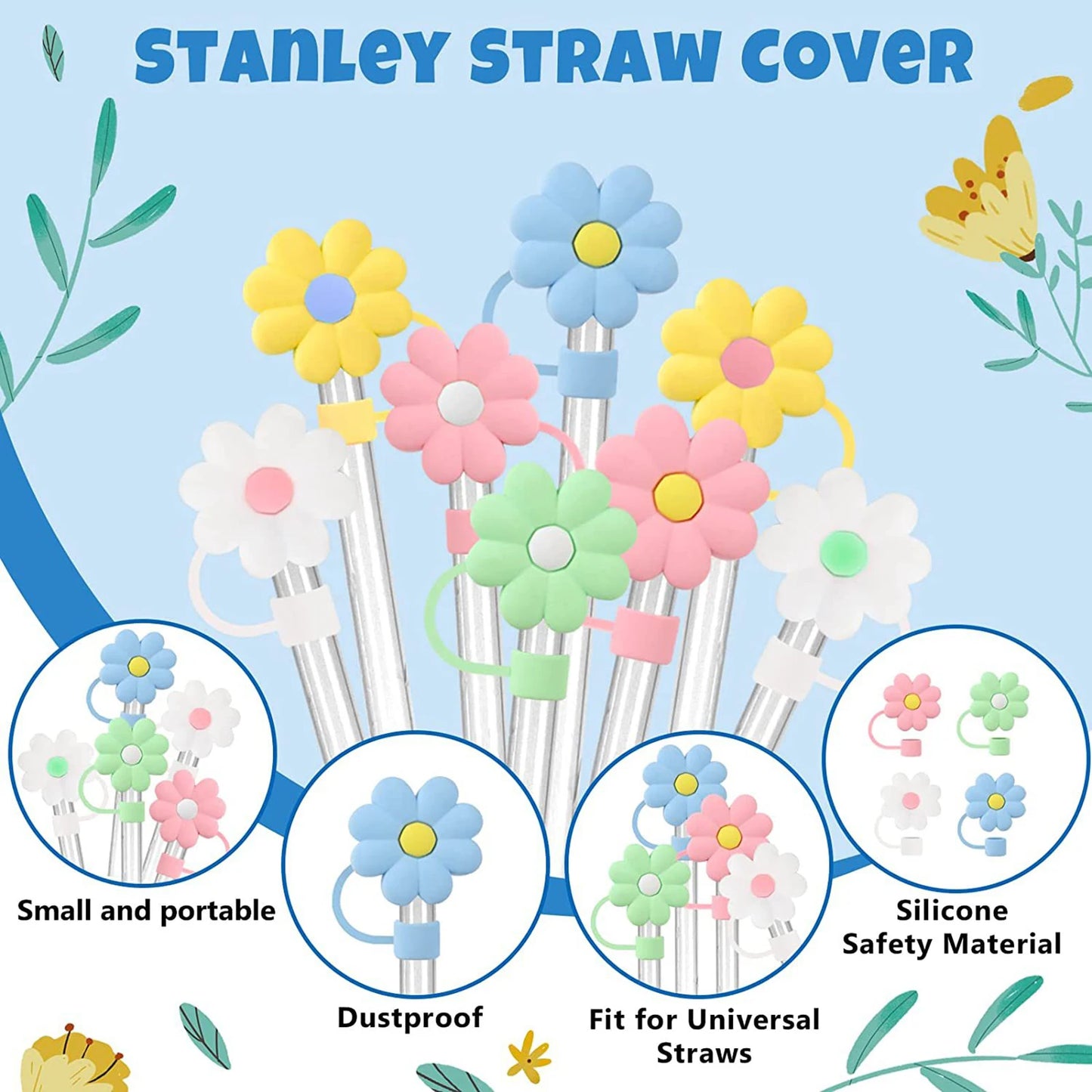 8 PCS & 16 PCS Silicone Soft Reusable Straw Covers