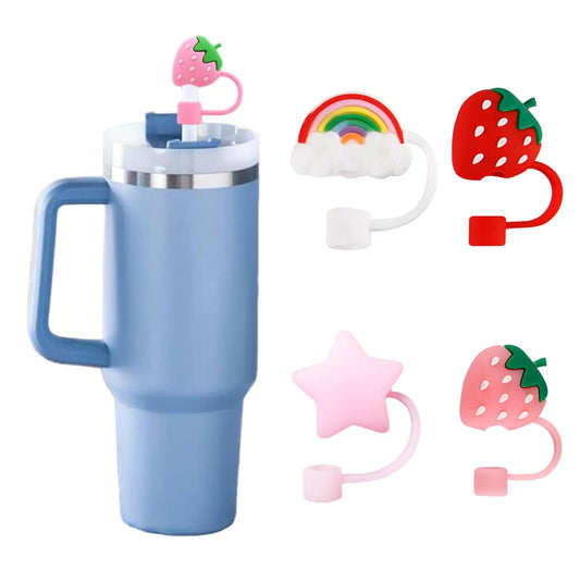 Cute Strawberry Straw Covers For Stanley Tumbler Cups Accessories Kawaii Silicone Straw Toppers Protector Cap For 10mm Straws