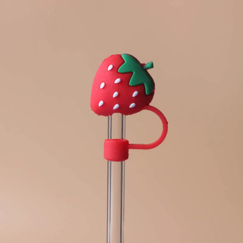 Cute Strawberry Straw Covers For Stanley Tumbler Cups Accessories Kawaii Silicone Straw Toppers Protector Cap For 10mm Straws