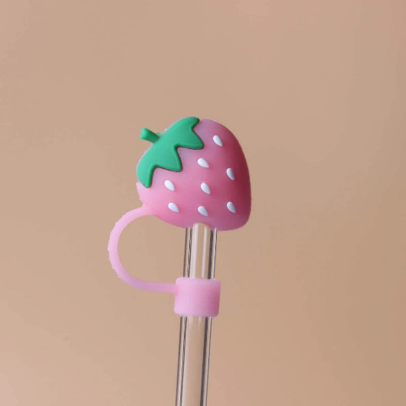 Cute Strawberry Straw Covers For Stanley Tumbler Cups Accessories Kawaii Silicone Straw Toppers Protector Cap For 10mm Straws