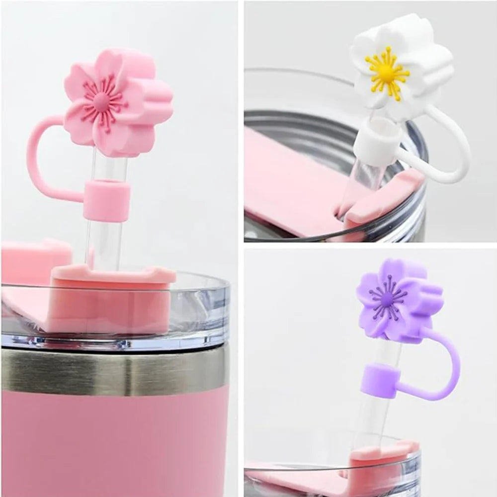 1PC 10mm Straw Cover Cap for Stanley Cup Accessories Cute Flower Straw Toppers for Tumblers Silicone Straw Covers for Stanley