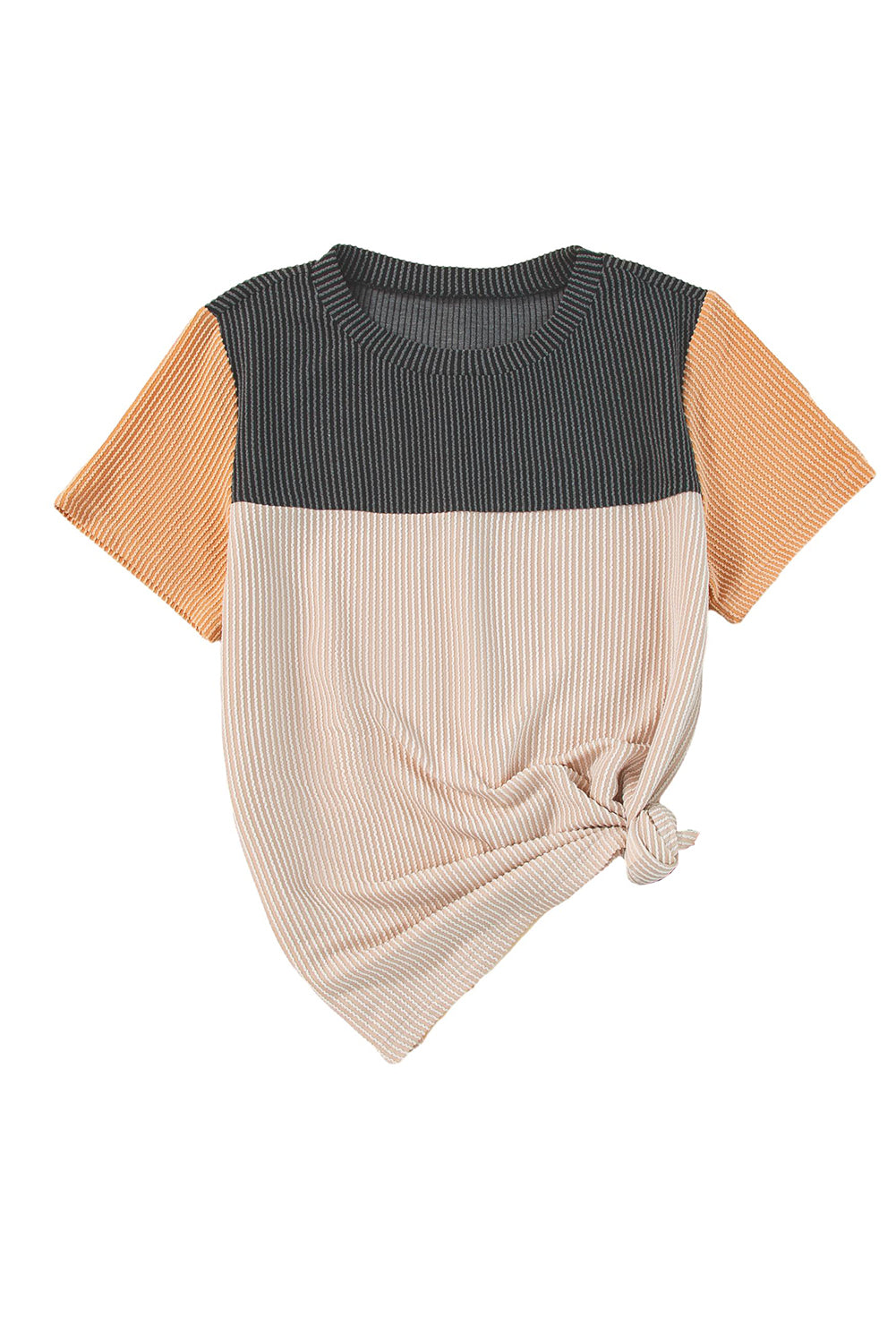 Black Rib Textured Colorblock T Shirt