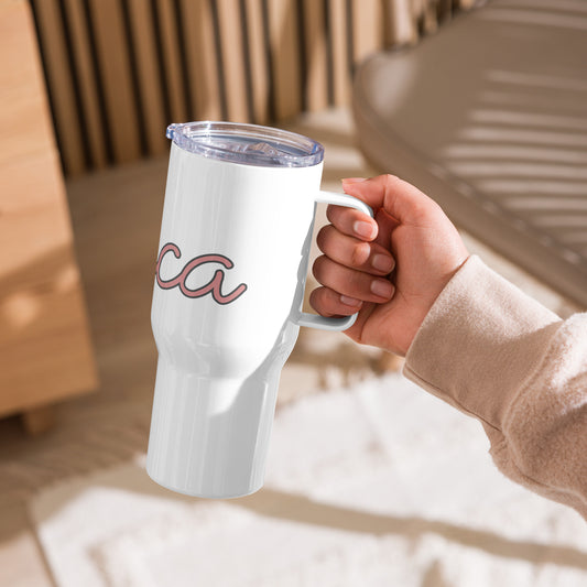 Personalized Tumbler Mug with Cursive Name White & Pink