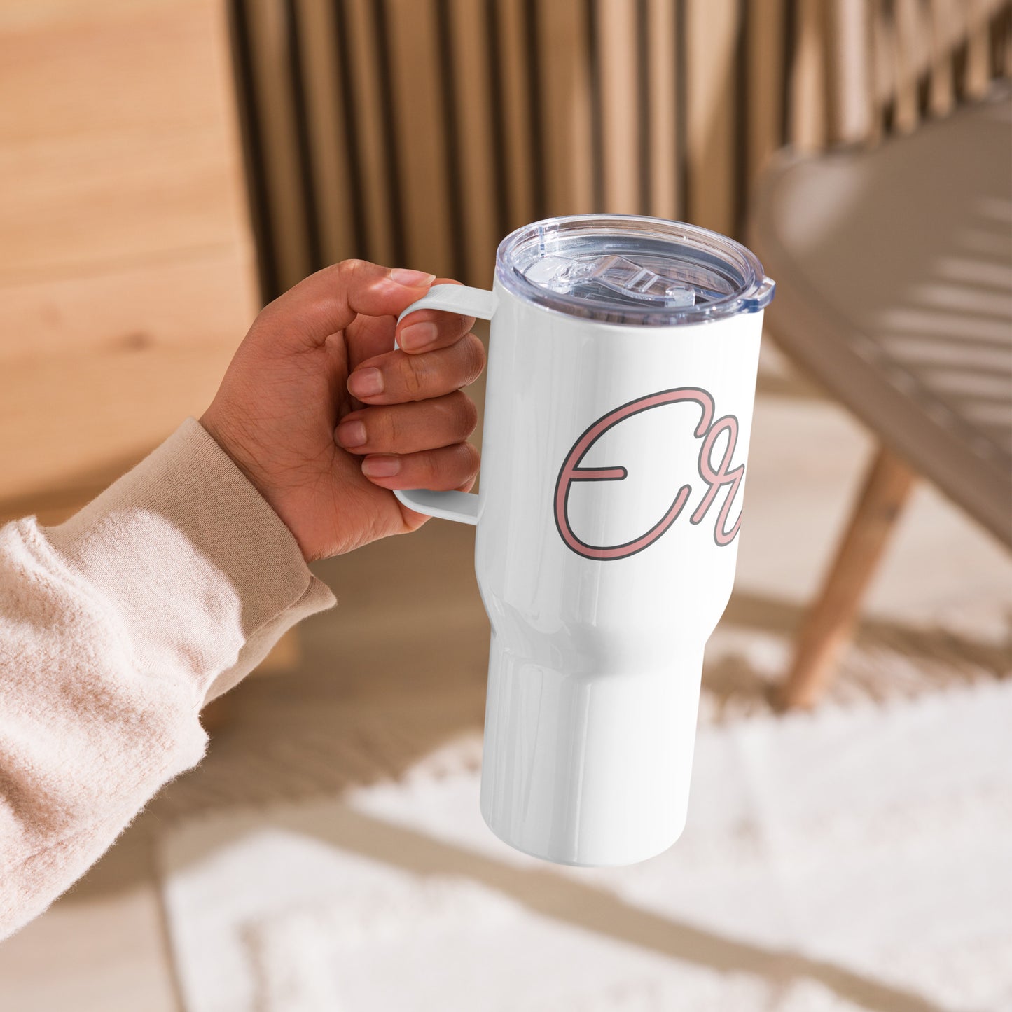 Personalized Tumbler Mug with Cursive Name White & Pink